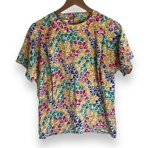 Vintage Michelle Stuart-Colorful Blouse-Short Sleeve-Size Medium-80's-90's